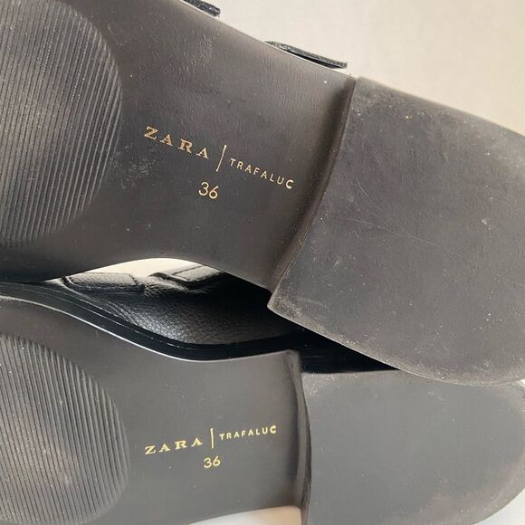 Zara Trafaluc NWOT Black Ankle Boots with Floral Embroidery Buckle Straps US 6 - Picture 4 of 9